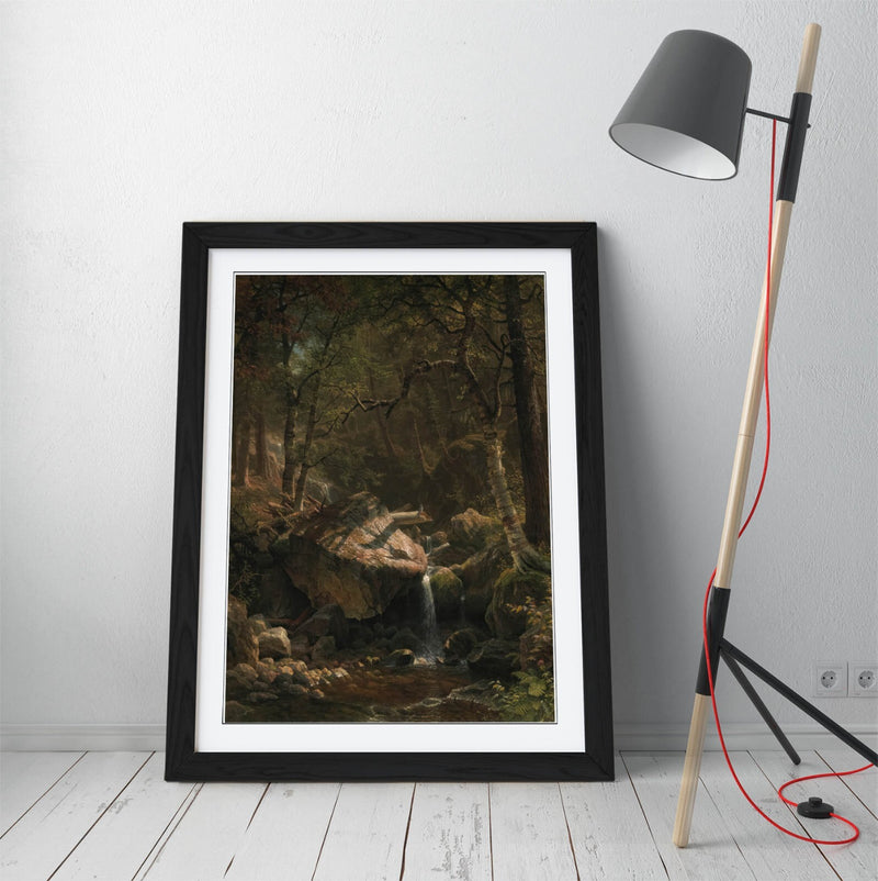 Framed Wall Art - Albert Bierstadt Mountain Brook Print With Woodgrain Frame