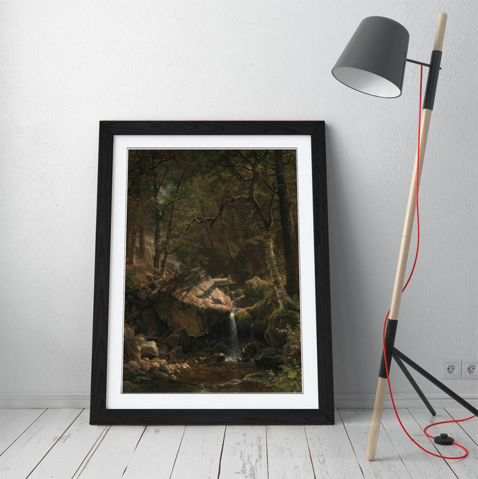 Framed Wall Art - Albert Bierstadt Mountain Brook Print With Woodgrain Frame