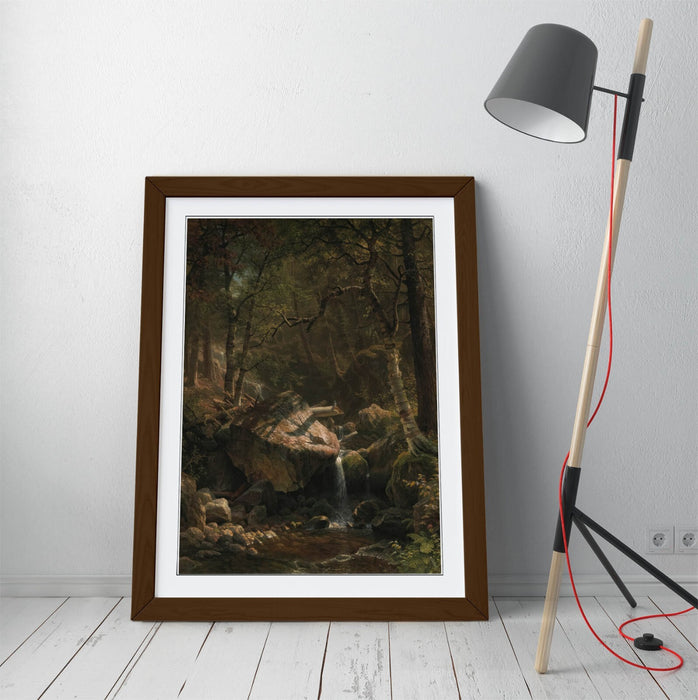 Framed Wall Art - Albert Bierstadt Mountain Brook Print With Woodgrain Frame