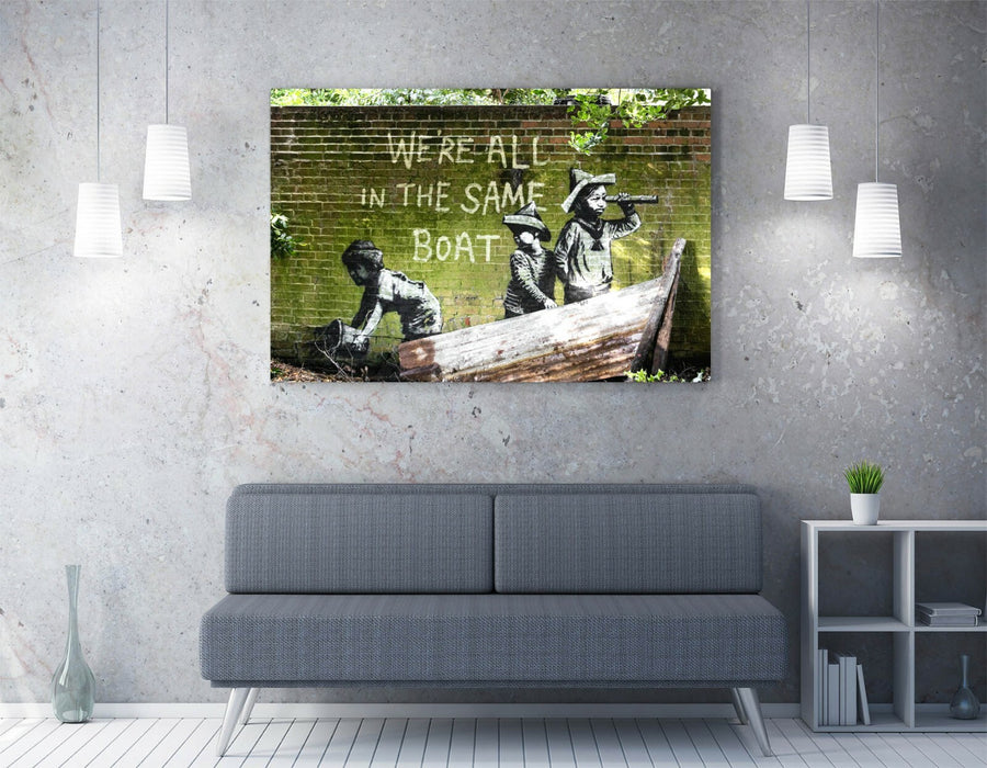BANKSY, WE'RE ALL IN THE SAME BOAT -CANVAS WALL ART PRINT ARTWORK FRAMED