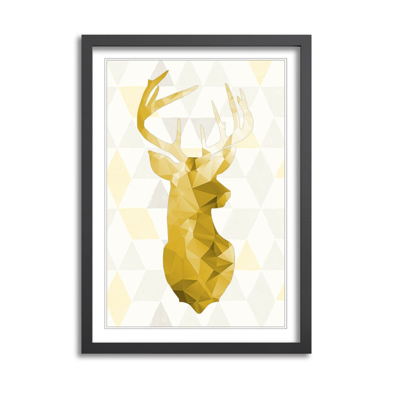 Framed Wall Art Print - Mustard Yellow Geometric Stag Head Artwork | Handmade UK