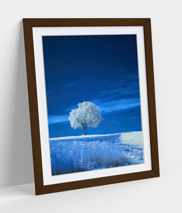 Framed Wall Art - Abstract White Tree Poster in Blue Landscape | Handmade Decor