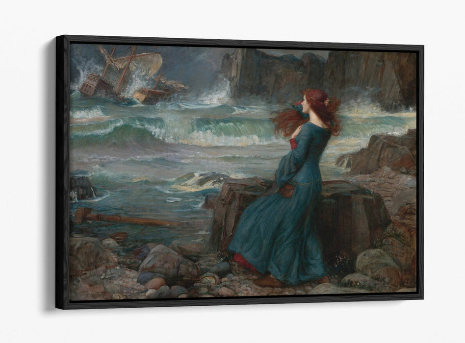WATERHOUSE MIRANDA THE TEMPEST -FLOAT EFFECT CANVAS WALL ART PIC PRINT- GREEN