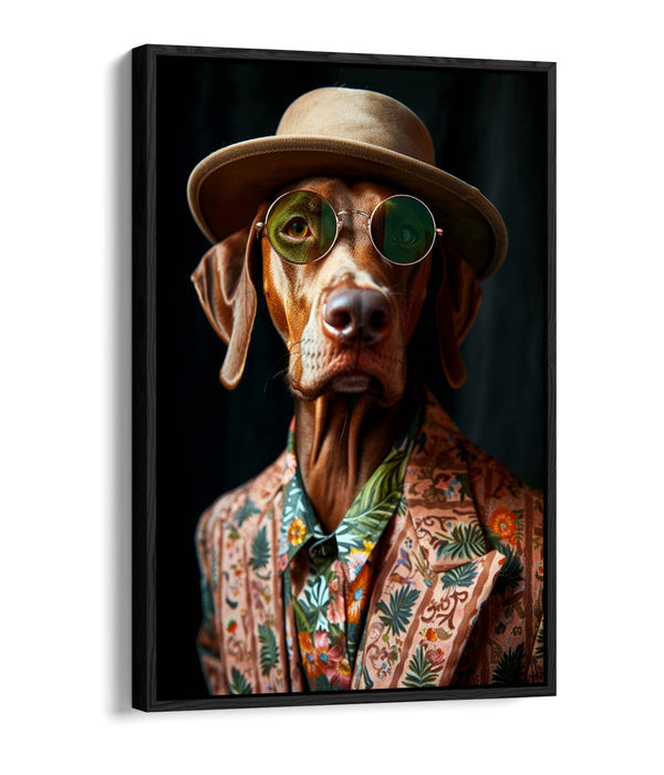 Funky Dog Canvas Art - Float Effect Canvas Wall Decor With Suit And Sunglasses