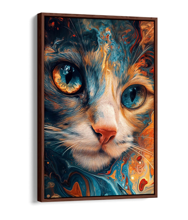 Cat Canvas Art - Multi Colour Cat Print Float Effect Canvas Wall Decor