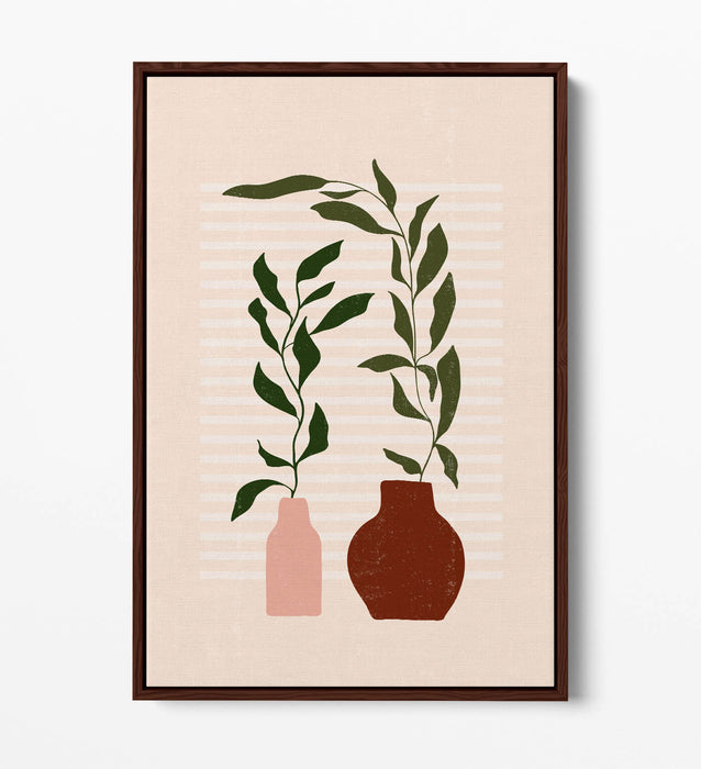 Boho Canvas Wall Art - Minimalist Botanical Canvas Print With Float Effect Frame
