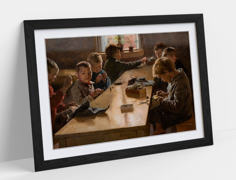 Framed Art Poster - Albert Edelfelt Boy's Workhouse Print | Natural Wood Frame