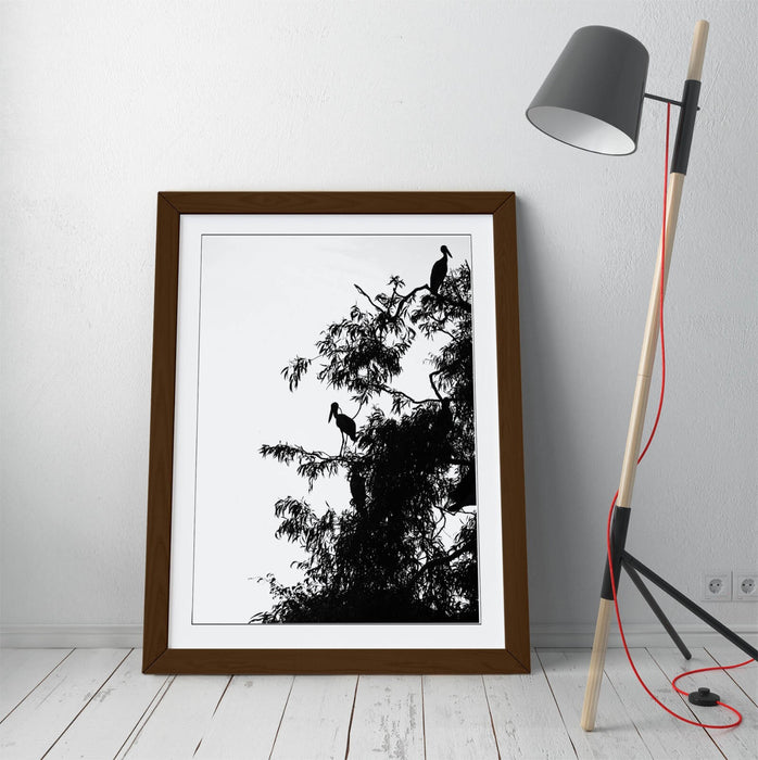 Bird Silhouette Wall Art - Framed Wall Poster | Black Bird Tree Artwork, Matte Finish