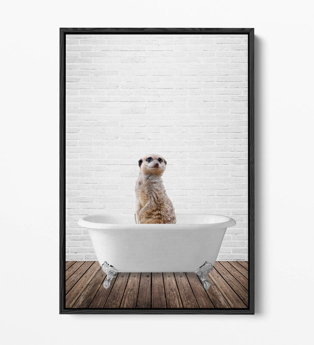 MEERKAT IN BATHTUB -QUIRKY BATHROOM FLOAT EFFECT CANVAS WALL ART FUNNY PRINT