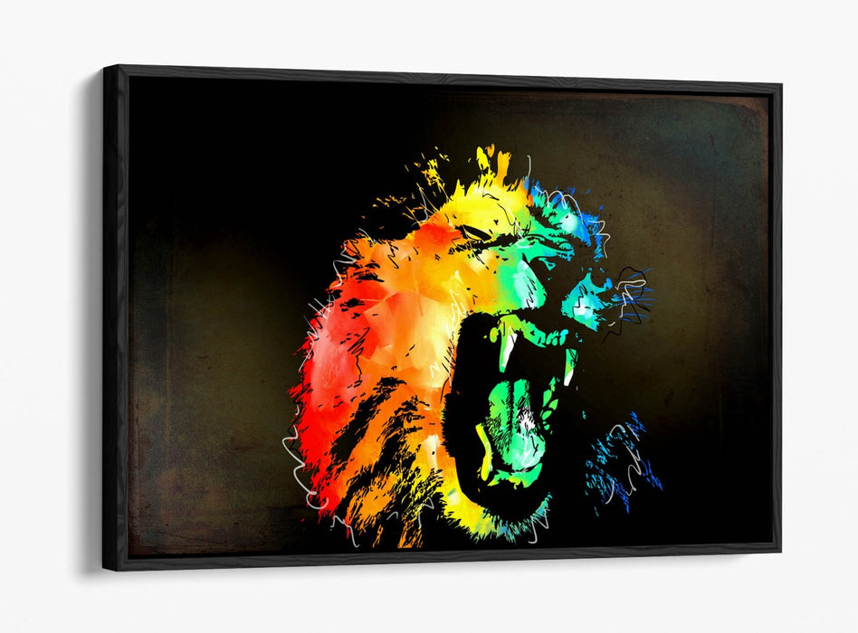 MULTI COLOUR LION SKETCH BLACK BACKGROUND -FLOAT EFFECT CANVAS WALL ART PRINT