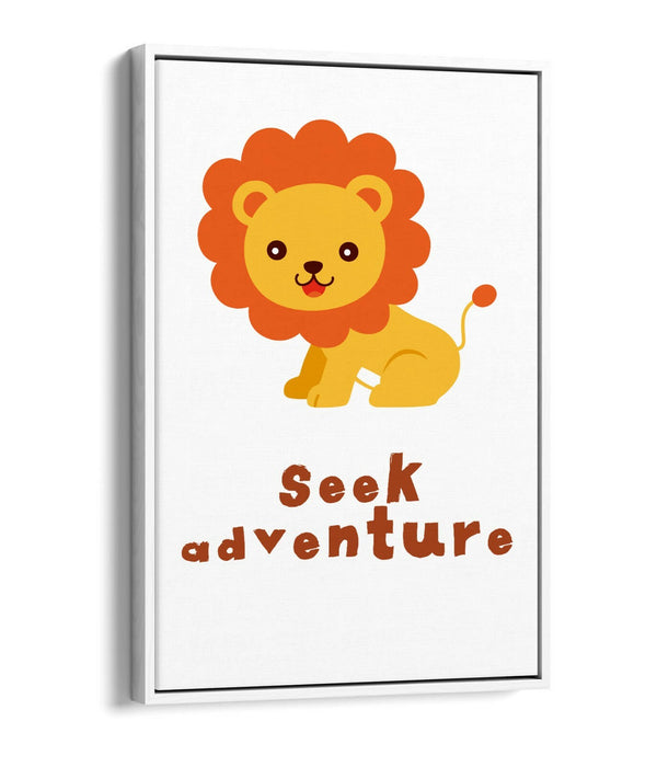 "SEEK ADVENTURE" LION QUOTE KIDS ROOM SLOGAN -FLOAT EFFECT CANVAS WALL ART PRINT