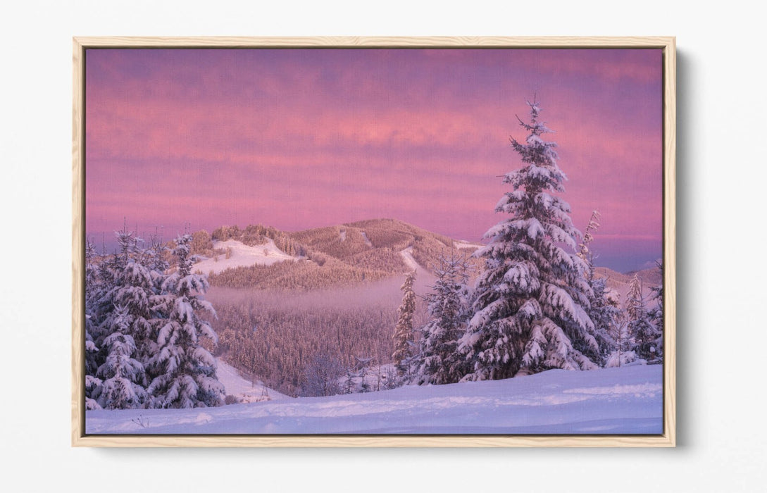 Canvas Wall Art - Pink Morning Landscape Gorgany Photography | Float Effect Print