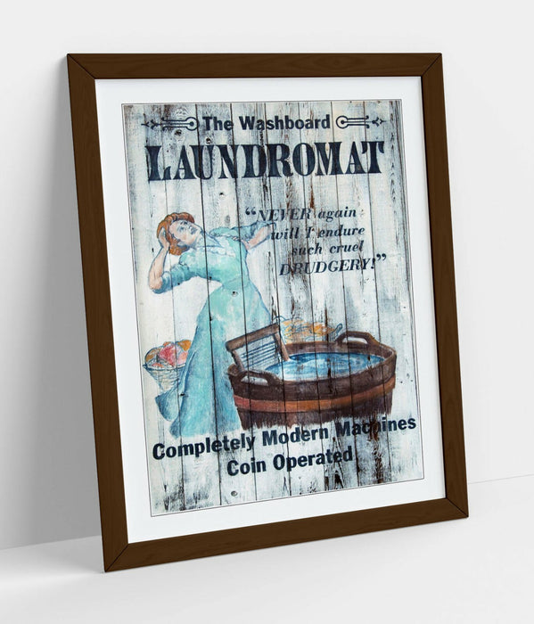Framed Vintage Poster – Retro Advertisement Art Print With Wood Grain Frame