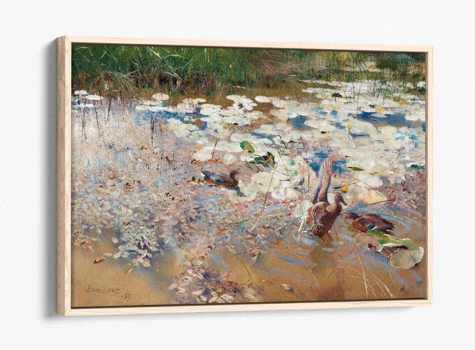 Canvas Wall Art - Bruno Liljefors Wild Ducks Painting | Float Effect Canvas Print
