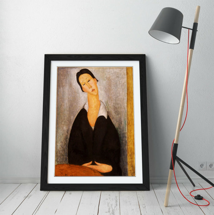Modigliani Framed Wall Art – Polish Woman Portrait Print | Handmade Wood Grain Frame