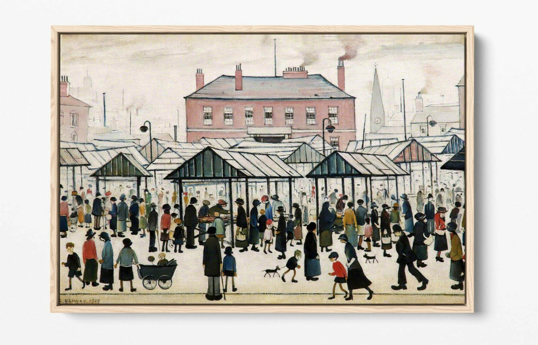 LS LOWRY MARKET SCENE NORTHERN TOWN -FLOAT EFFECT CANVAS WALL ART PIC PRINT-