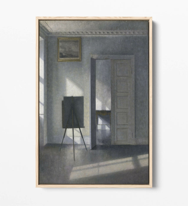 VILHELM HAMMERSHOI, INTERIOR WITH EASEL -FLOAT EFFECT CANVAS WALL ART PRINT