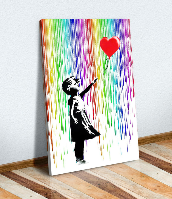 BALLOON GIRL RAIN CANVAS WALL ART PRINT ARTWORK FRAMED POSTER NOT BANKSY