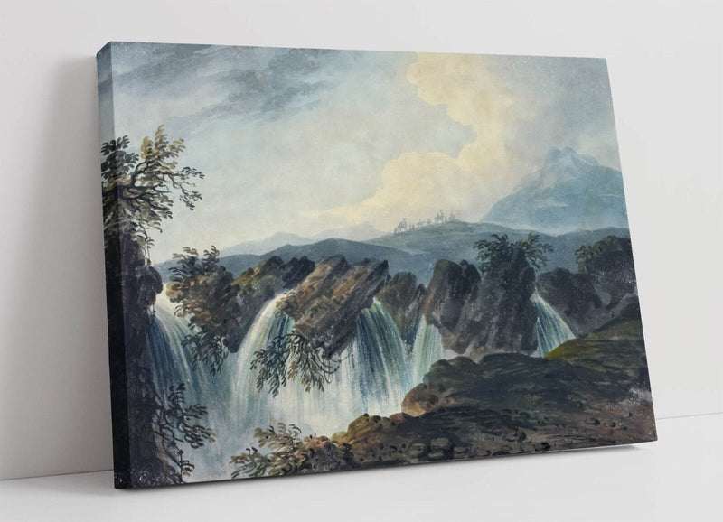 Canvas Art Print - Dominic Serres Camels Crossing Waterfall Artwork on Archival Grade Canvas