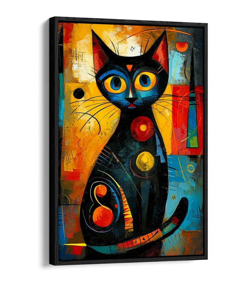 Black Cat Canvas Art – Abstract Wall Art With Float Effect Frame