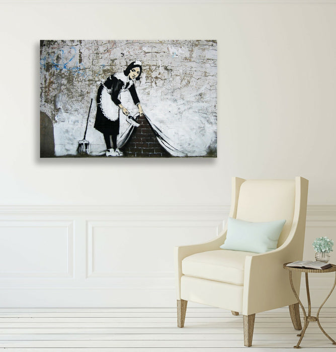 BANKSY - SWEEPER CANVAS ART PRINT ARTWORK DEEP FRAMED