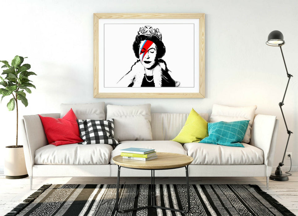 BANKSY QUEEN DAVID BOWIE -ART FRAMED POSTER PICTURE PRINT ARTWORK- BLACK & WHITE