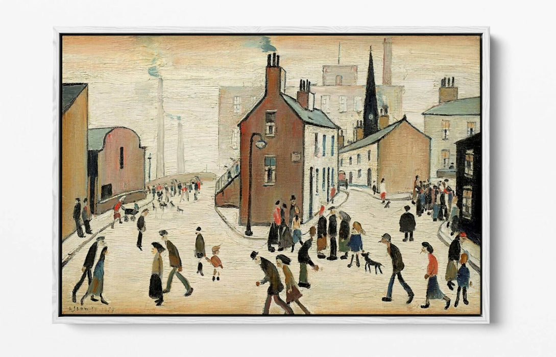 LS LOWRY STREET SCENE -FLOAT EFFECT CANVAS WALL ART PIC PRINT- BEIGE