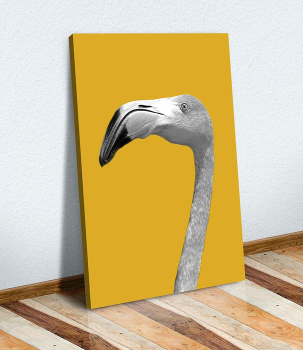 Flamingo Canvas Wall Art – Black White Yellow Mustard Artwork | Ready To Hang