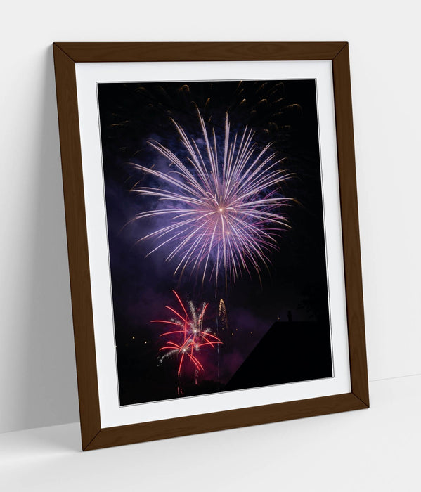 Framed Wall Art – Purple Fireworks Print On Matte Paper Poster | UK Made Frame