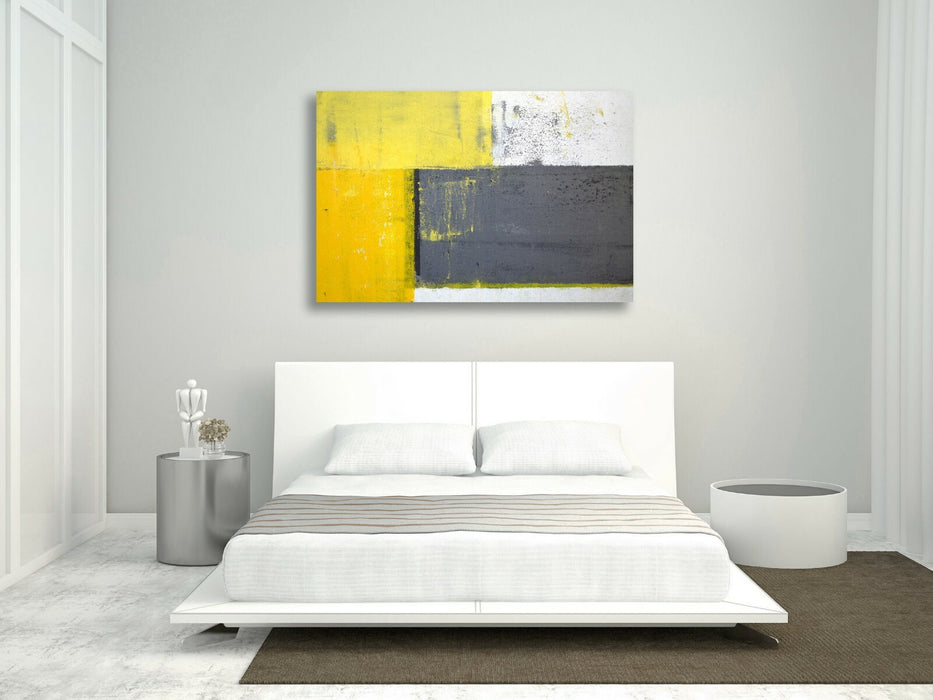 Canvas Wall Art - Yellow Grey Abstract Framed Canvas Artwork 30mm Deep Frame