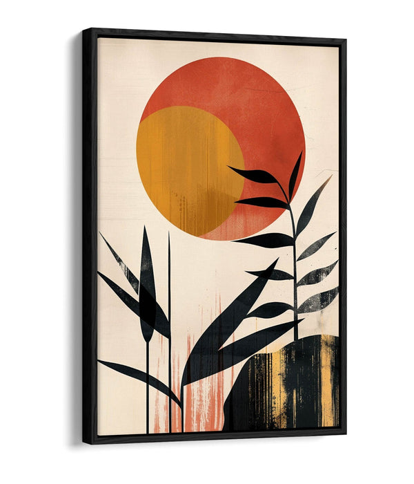 Boho Canvas Art - Minimalist Wall Decor | Sun And Plants Print | Float Effect Canvas