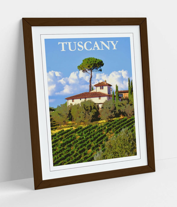 VINTAGE RETRO TUSCANY TRAVEL POSTER -FRAMED WALL ART PICTURE PRINT- BLUE