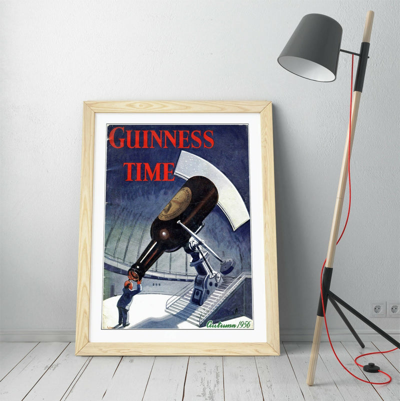Vintage Retro Poster - Guinness Time Art Framed Wall Art With Woodgrain Frame Finish