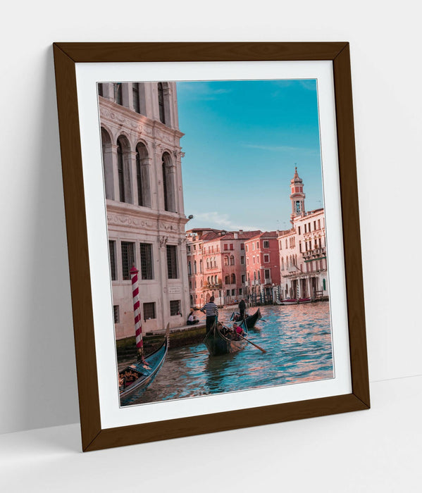 Venice Gondola Poster - Framed Wall Art With Faux Wood Frame & Archival Ink Print