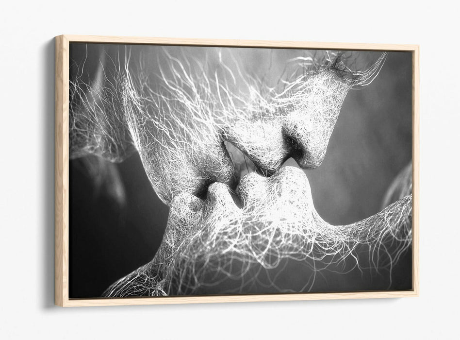Float Effect Canvas Art – Lovers Kiss Black and White Graffiti Wall Decor