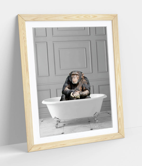 CHIMP IN BATHTUB -QUIRKY ART FRAMED POSTER PICTURE PRINT BATHROOM ARTWORK