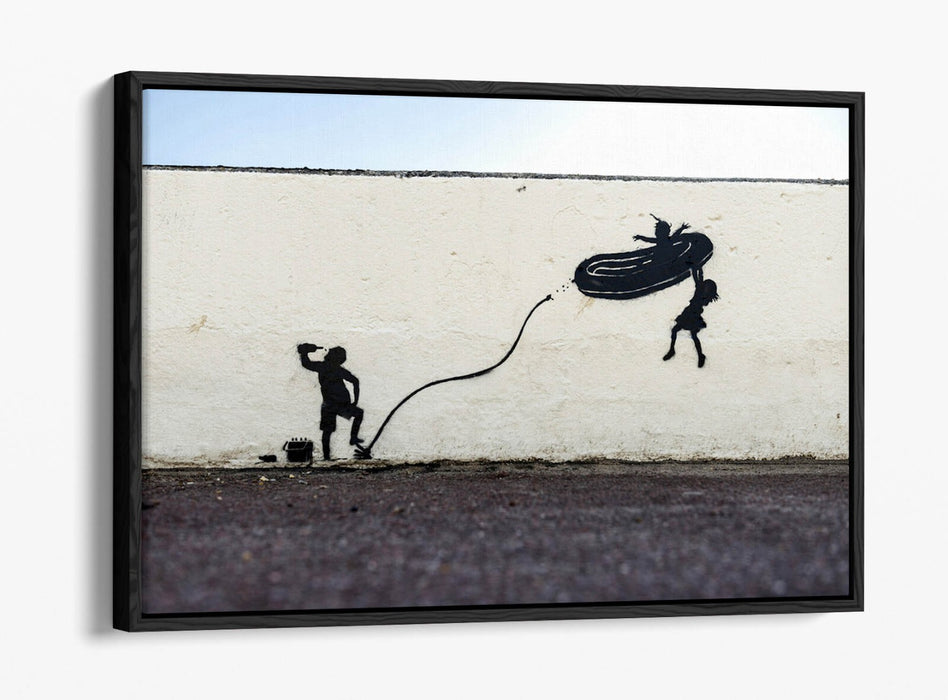 Banksy Canvas Art - Dinghy Graffiti Print On Float Effect Canvas | Handmade UK