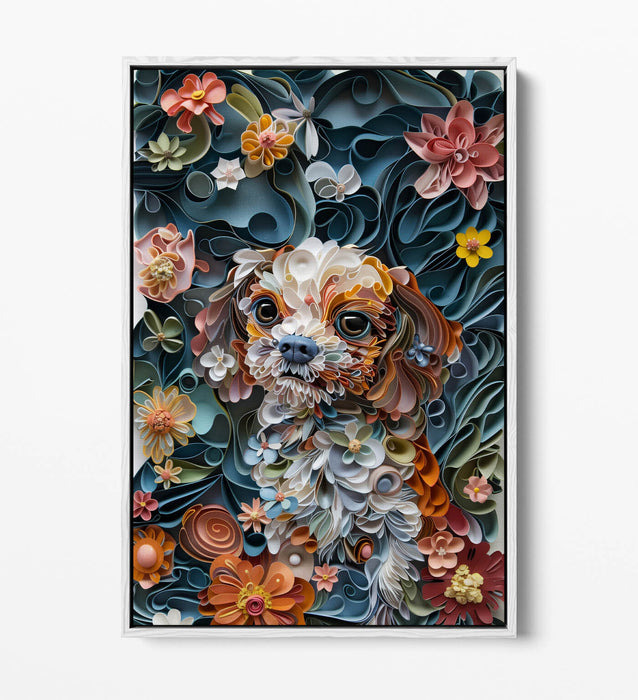 Dog Quilling Canvas - Handmade Dog Portrait Print With Float Effect Frame