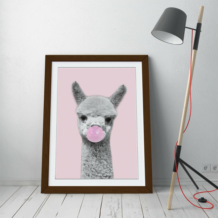 ALPACA BLACK WHITE BABY PINK BUBBLEGUM -FRAMED ART POSTER PICTURE PRINT ARTWORK