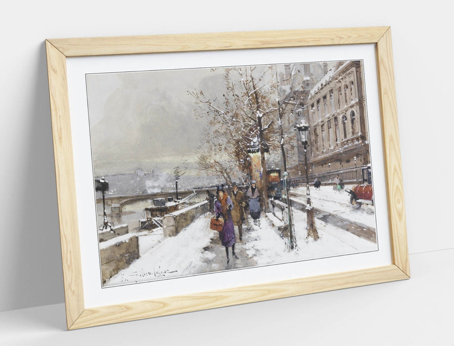 Framed Art Poster – Eugene Galien-Laloue Paris Print | Matte Paper, Natural Wood Frame