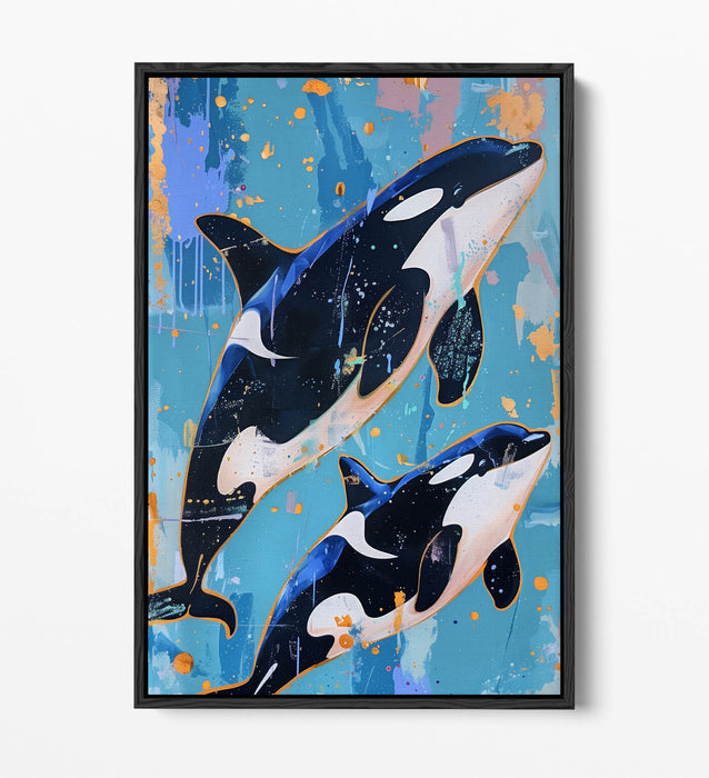 Canvas Wall Art - Floating Blue Orca Print | Handmade MDF Frame, Vibrant Colors