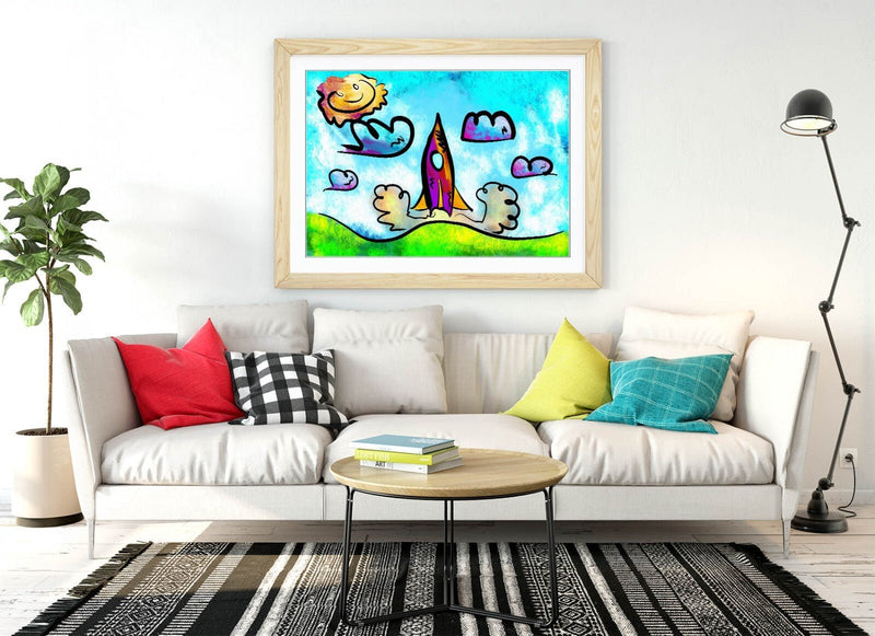 Kids Bedroom Art – Colorful Framed Art Poster With Wood Grain Frame