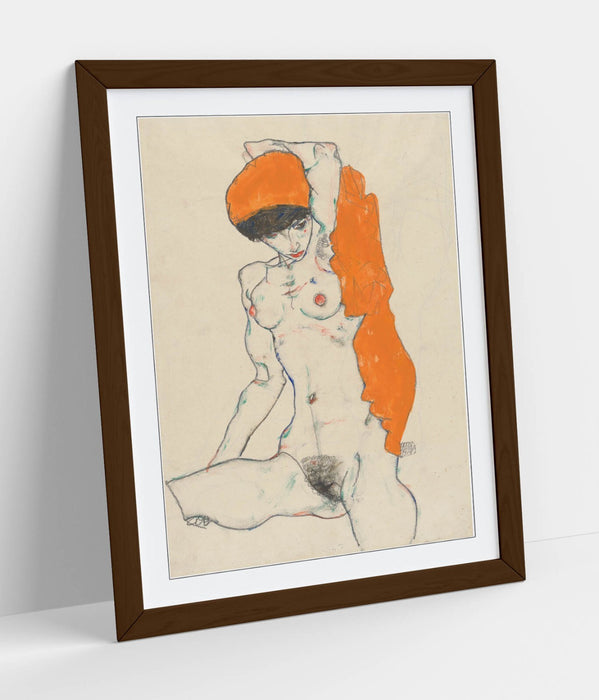 Framed Art Poster - Egon Schiele Print With Orange Drapery Artwork | Matte Paper