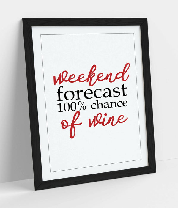 "WEEKEND FORECAST WINE" HOME QUOTE SLOGAN -FRAMED WALL ART PICTURE PRINT