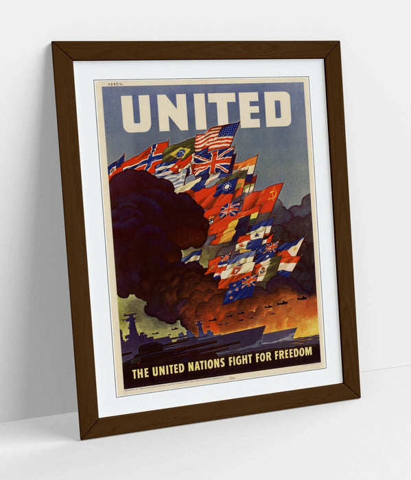 VINTAGE UNITED NATIONS FIGHT FOR FREEDOM POSTER -FRAMED WALL ART PICTURE PRINT