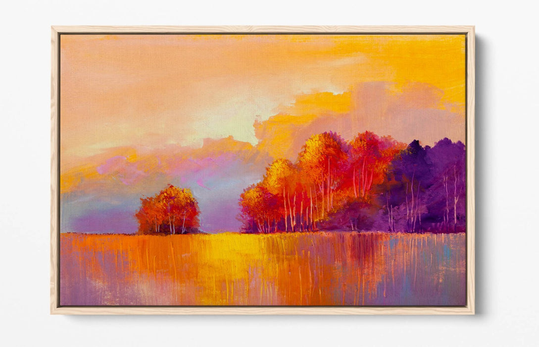 Canvas Wall Art – Golden Tree River Landscape With Float Effect Frame