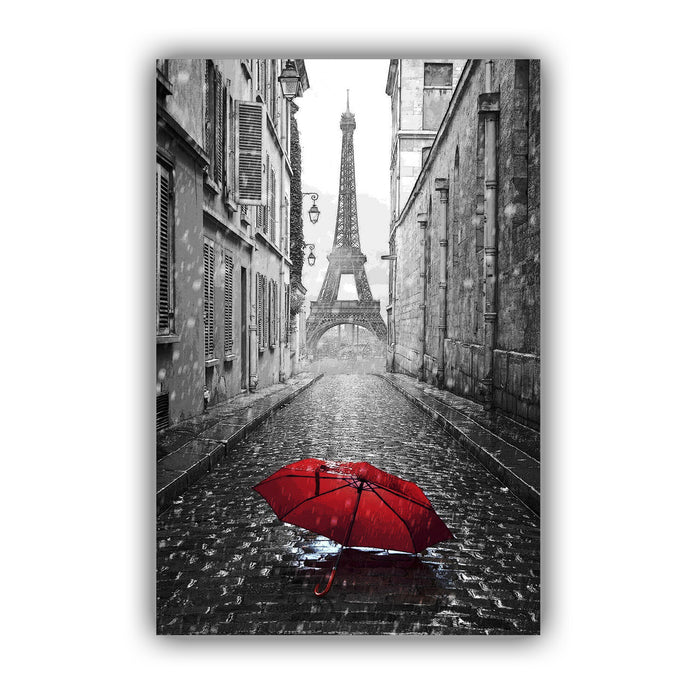Paris Umbrella Canvas - Handmade Red Black White Art | Premium Varnish Finish