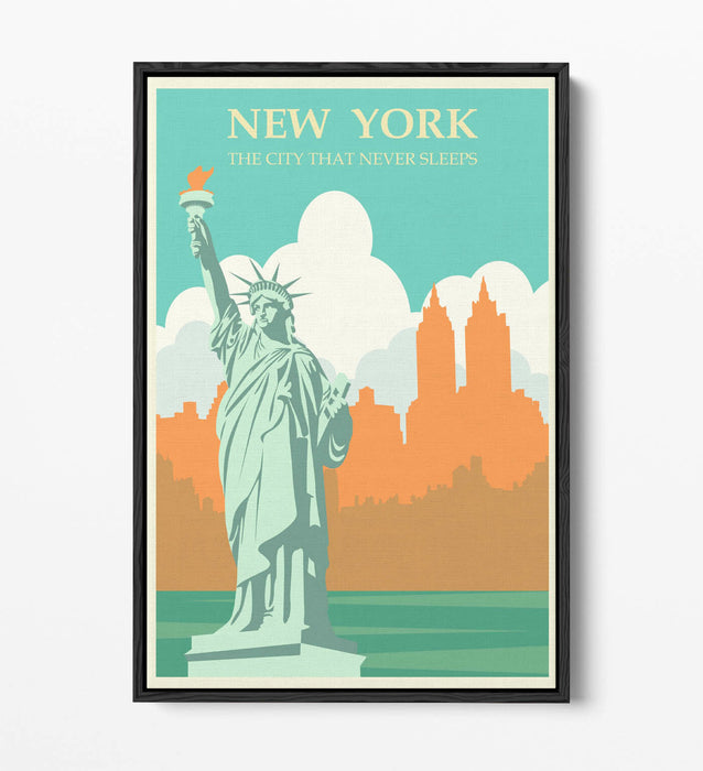 Statue Of Liberty Poster – Retro Travel Art Canvas Wall Art With Float Effect