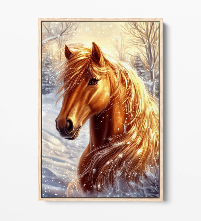 Horse Canvas Wall Art - Majestic Snow Horse Painting | Float Effect Canvas Print