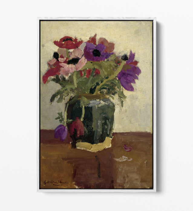 Canvas Wall Art - Handmade George Hendrik Breitner Pot with Anemones | Vibrant Float Effect